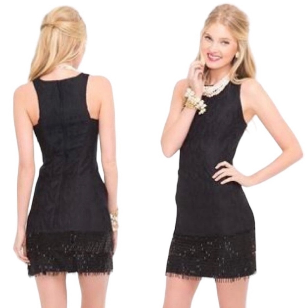 Lilly Pulitzer Murray Flapper Dress Black Beaded Size 0